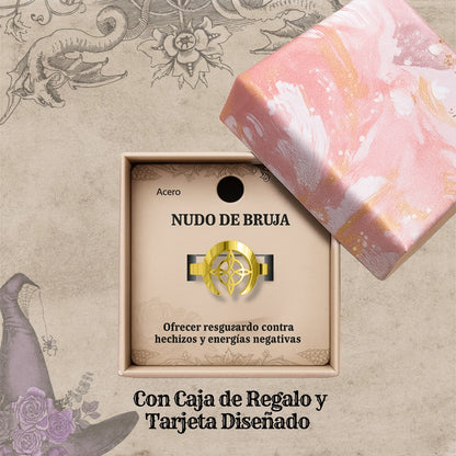 Anillo Nudo de Bruja – Acero Inoxidable Dorado, Amuleto de Protección con Caja de Regalo