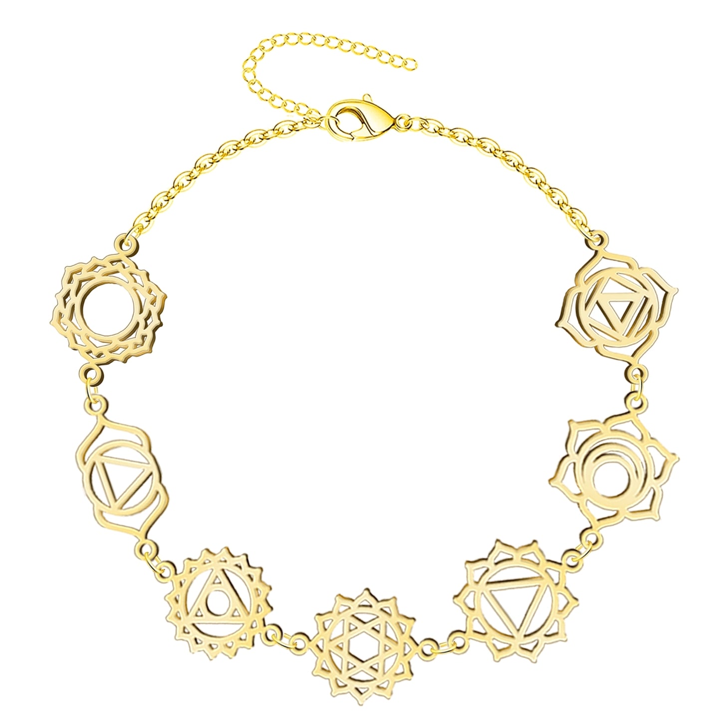 Pulsera 7 Chakras Acero Inoxidable , color Dorado✨ Amuleto Energético con Regalo Pulsera Nudo de Bruja