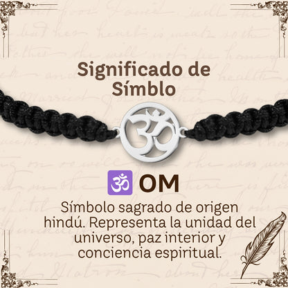 Pulsera Hilo Destino con Simbolo OM Acero Plateado