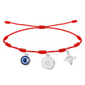 Pulsera 7 Nudos con Colgante Plateado: Tetragrammaton, Nudo de Bruja y Ojo Turco - cotigo