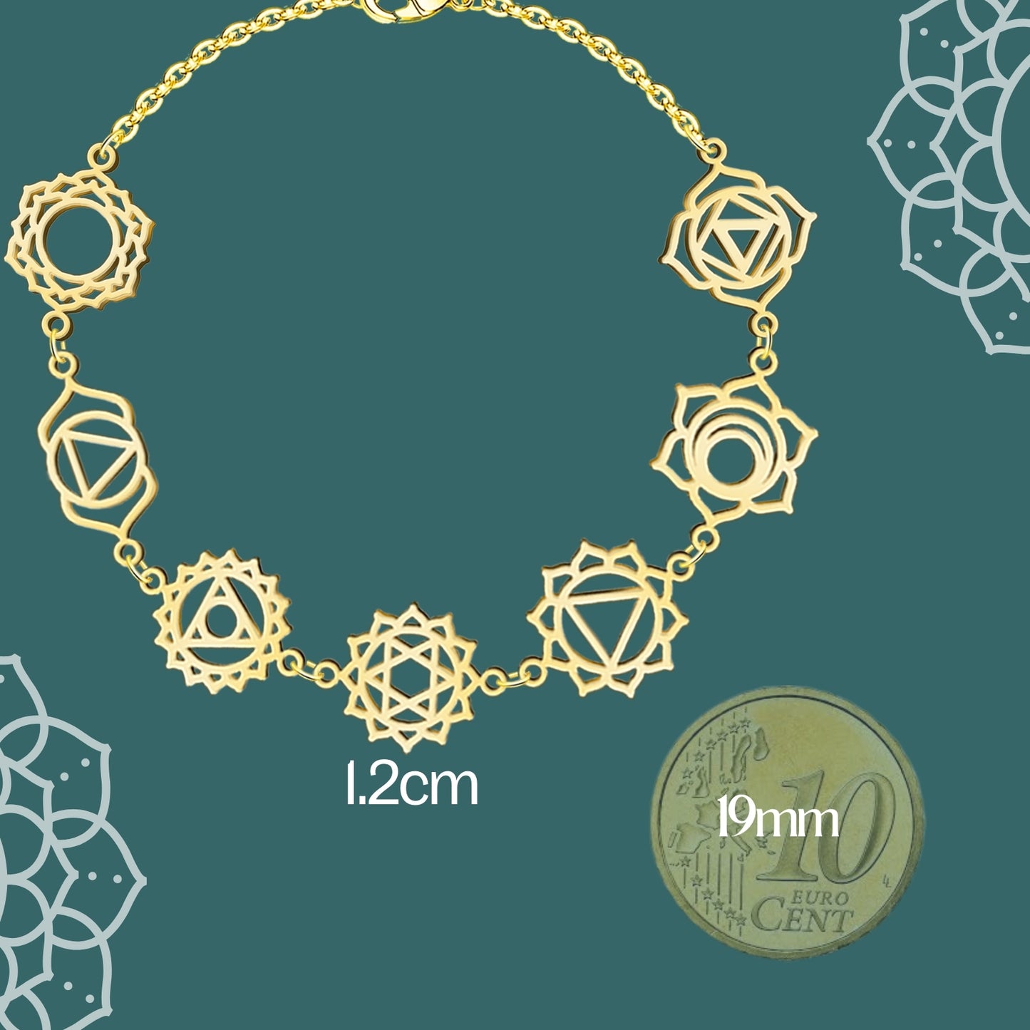 Pulsera 7 Chakras Acero Inoxidable , color Dorado✨ Amuleto Energético con Regalo Pulsera Nudo de Bruja