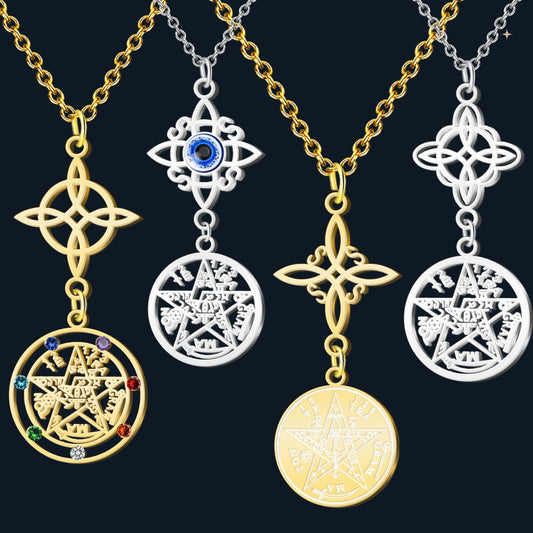 Colgante Tetragramaton con Nudo de Bruja Acero inoxidable