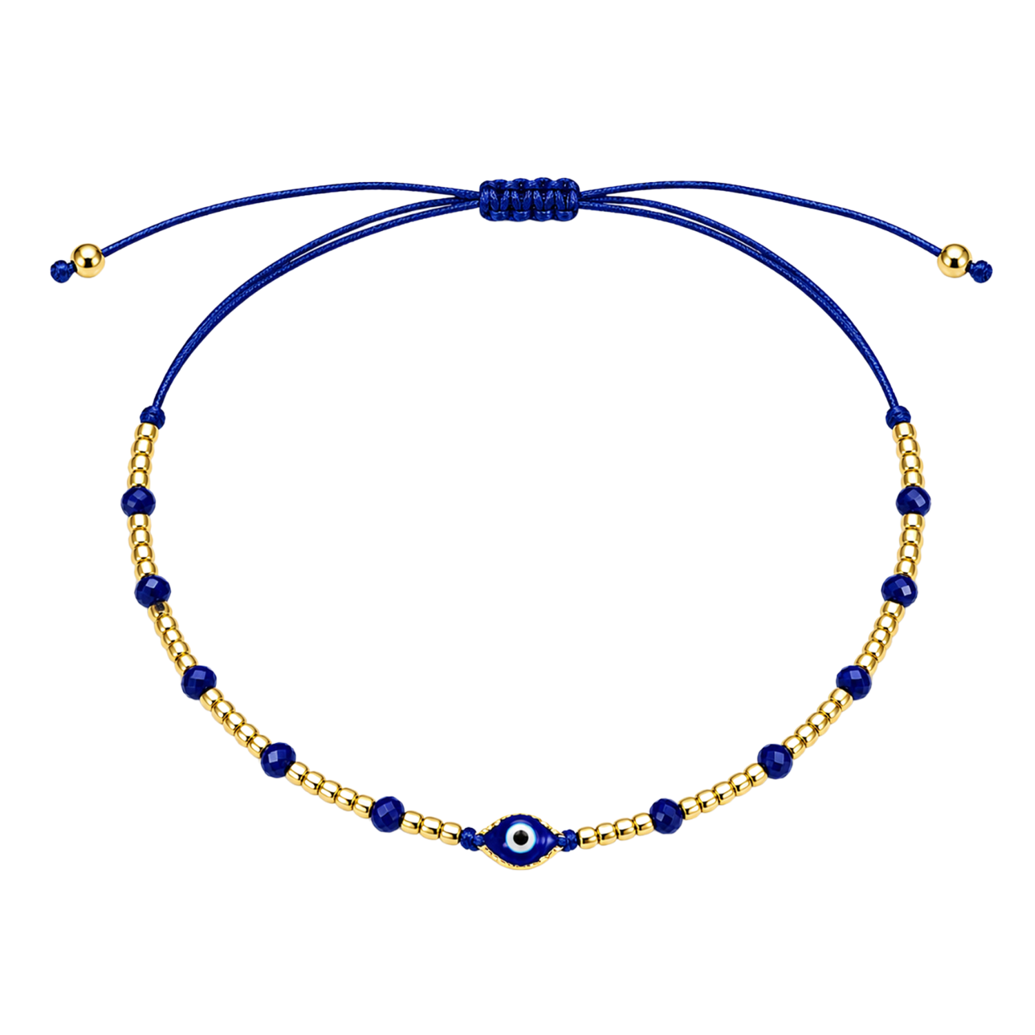 Tobillera Boho de Ojo Turco Azul con Cuentas Doradas