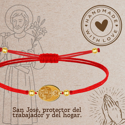 Pulsera Hilo Encerado con SAN JOSE OBRERO color Dorado