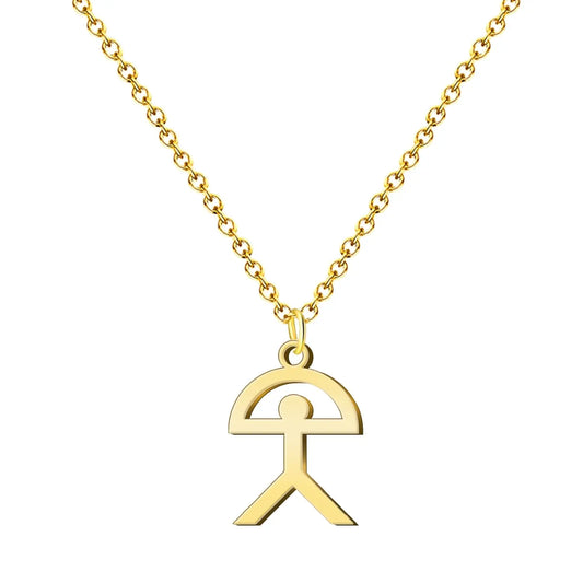 Colgante del símbolo Indalo en acero dorado con diseño tradicional español