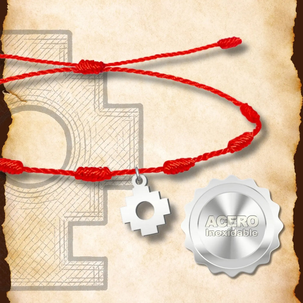 Pulsera 7 Nudos con Cruz Chacana en Acero Plateado diseño