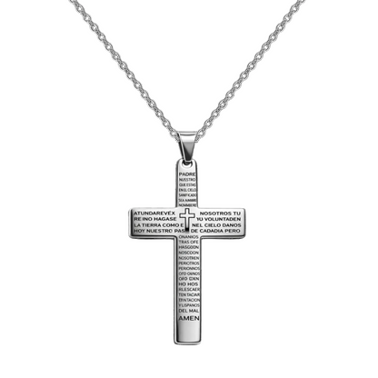 Collar Cruz en Acero con Relieve