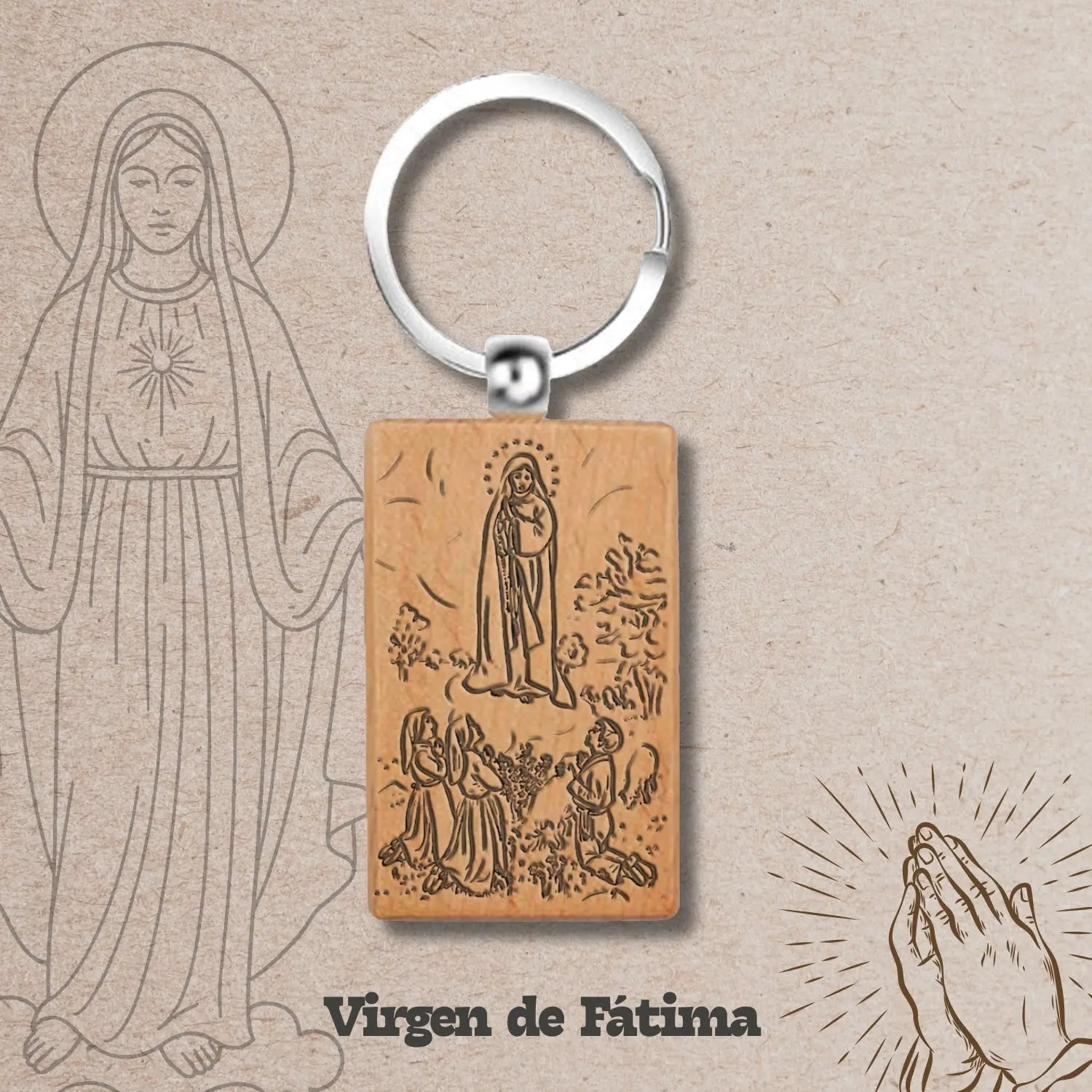 Llavero de Madera con Virgen de Fátima - cotigo