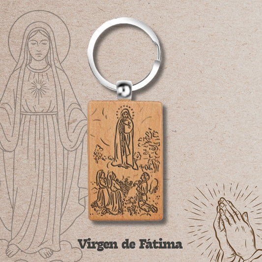 Llavero de Madera con VIRGEN DE FATIMA