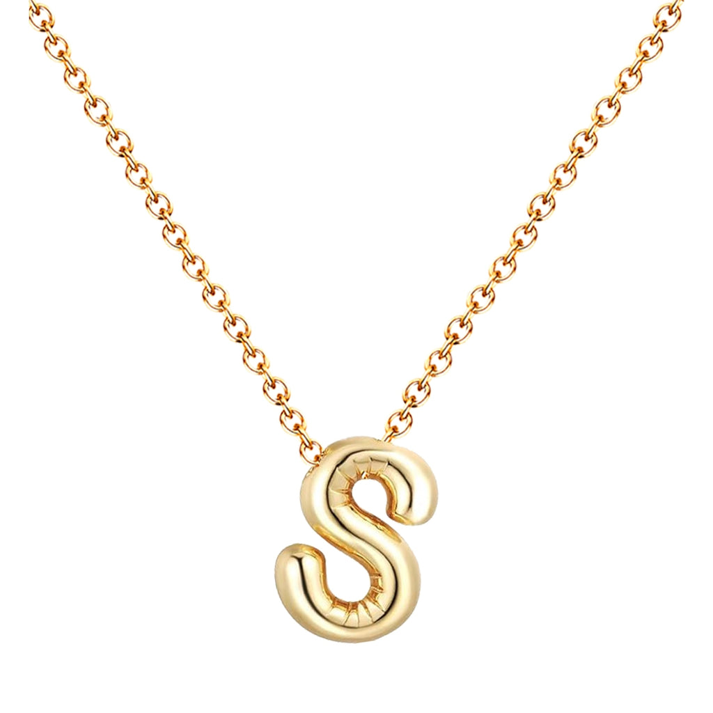 Collar Letra Inicial Estilo Globo Dorado 14K textura