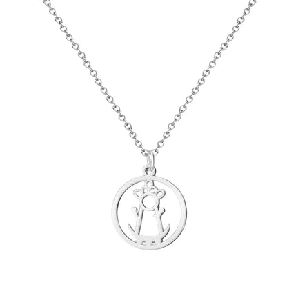 Colgante minimalista con silueta calada de la Virgen de la Fuensanta en acero inoxidable plateado