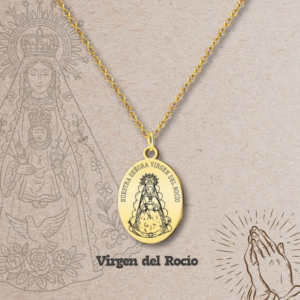 Colgante Medalla Virgen del Rocío Acero Dorado - cotigo