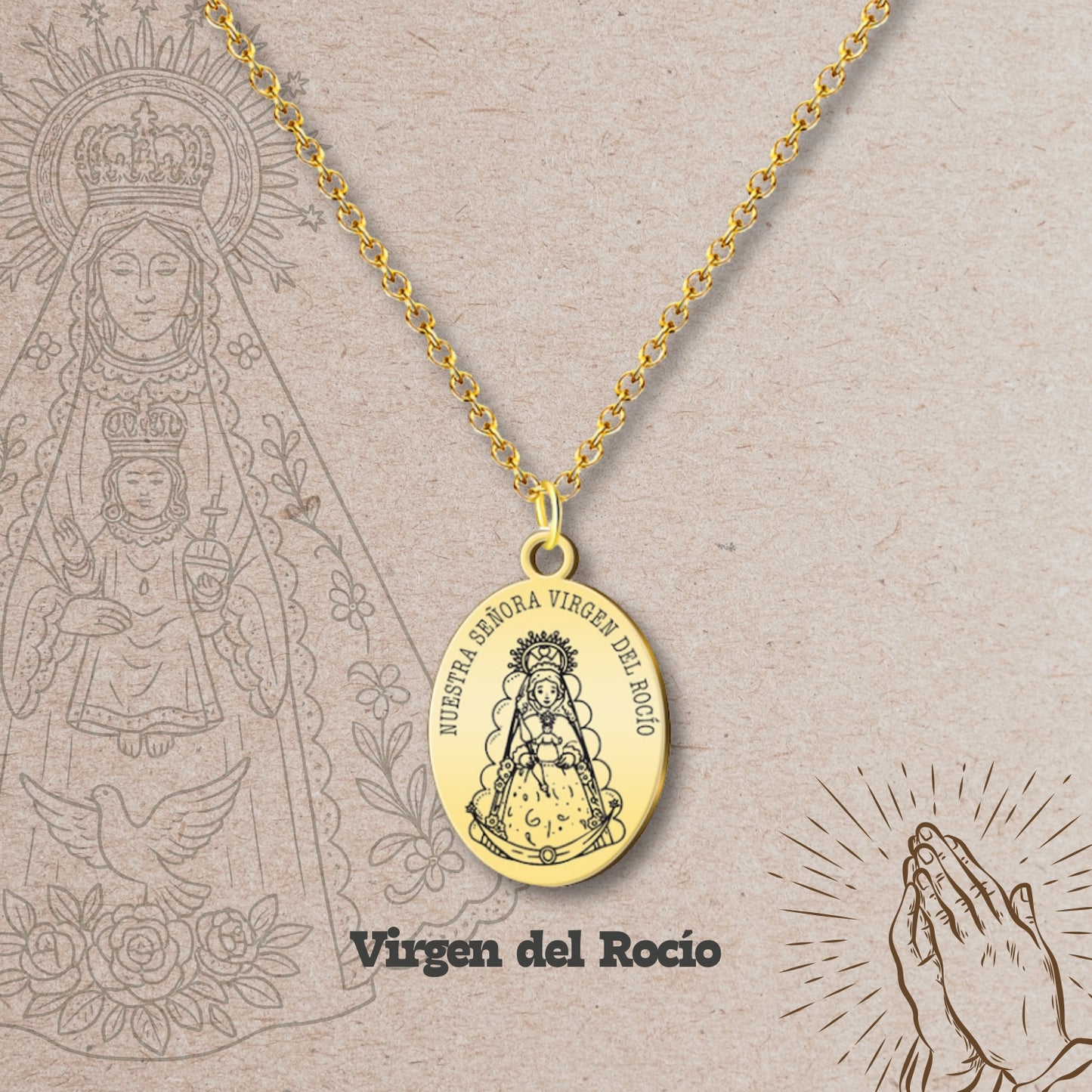 Colgante Virgen del Rocío Acero Dorado