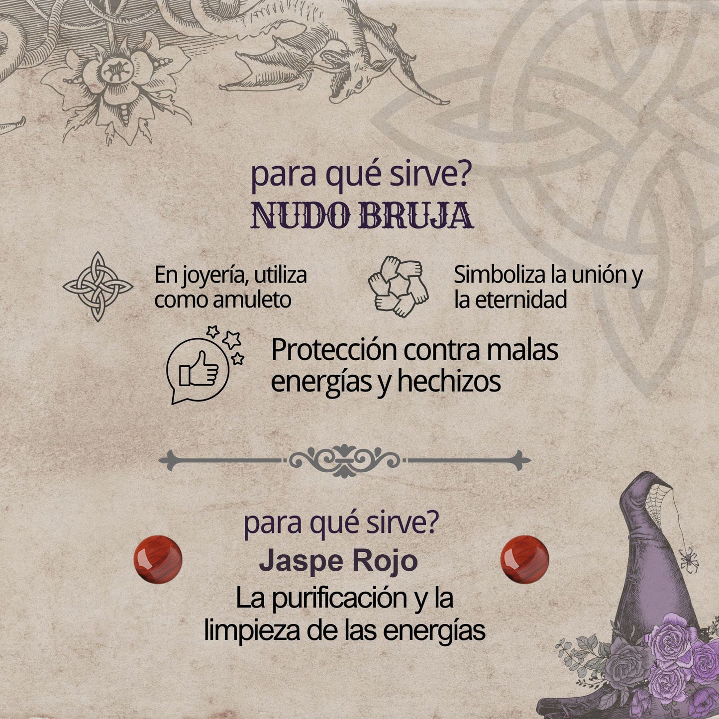 Colgante Nudo bruja Acero con Jaspe rojo
