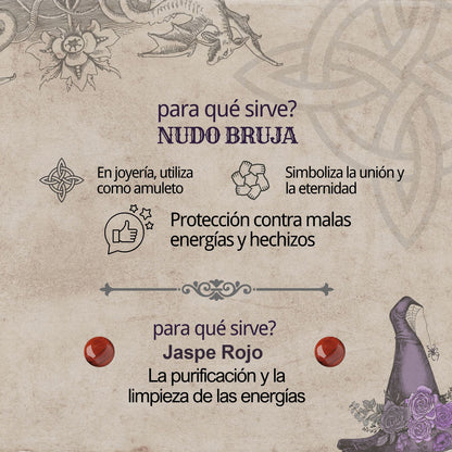 Colgante Nudo bruja Acero con Jaspe rojo