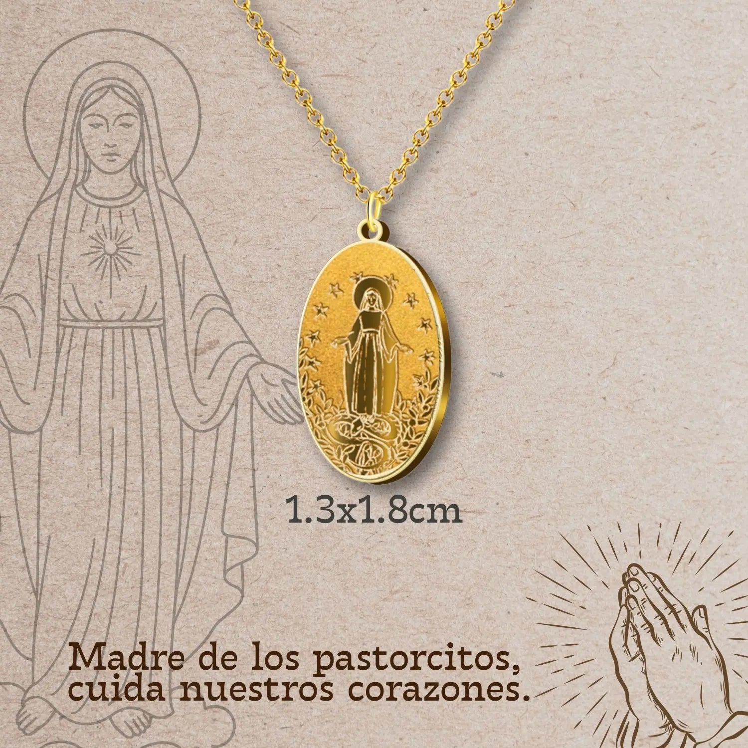 Collar Virgen de Fátima con Medalla en Acero Inoxidable Dorado - cotigo