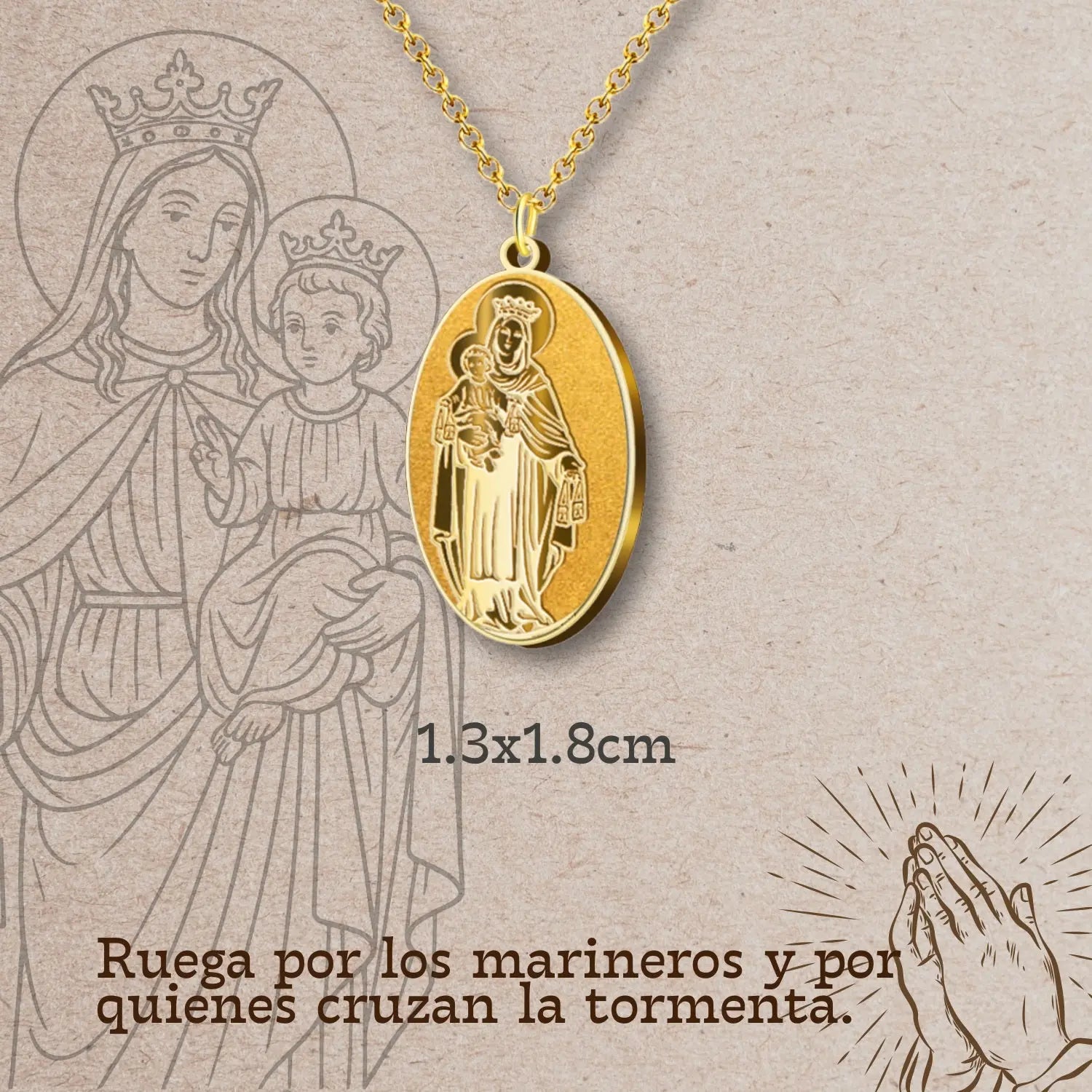 Collar Virgen del Carmen Acero Inoxidable Dorado - cotigo