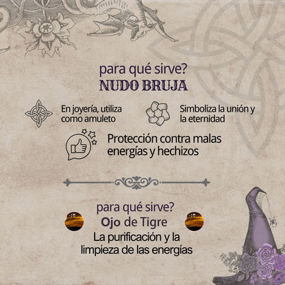 Colgante Nudo bruja Acero con Ojo de Tigre