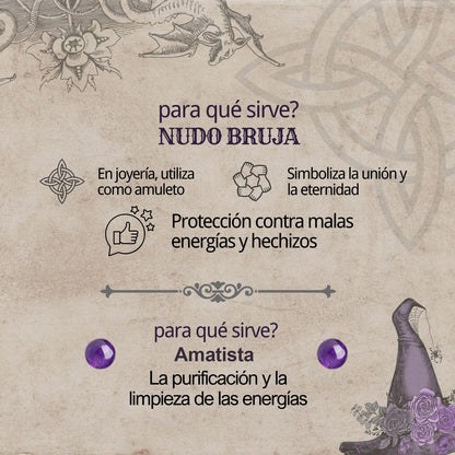 Colgante Nudo bruja Acero con Amatista
