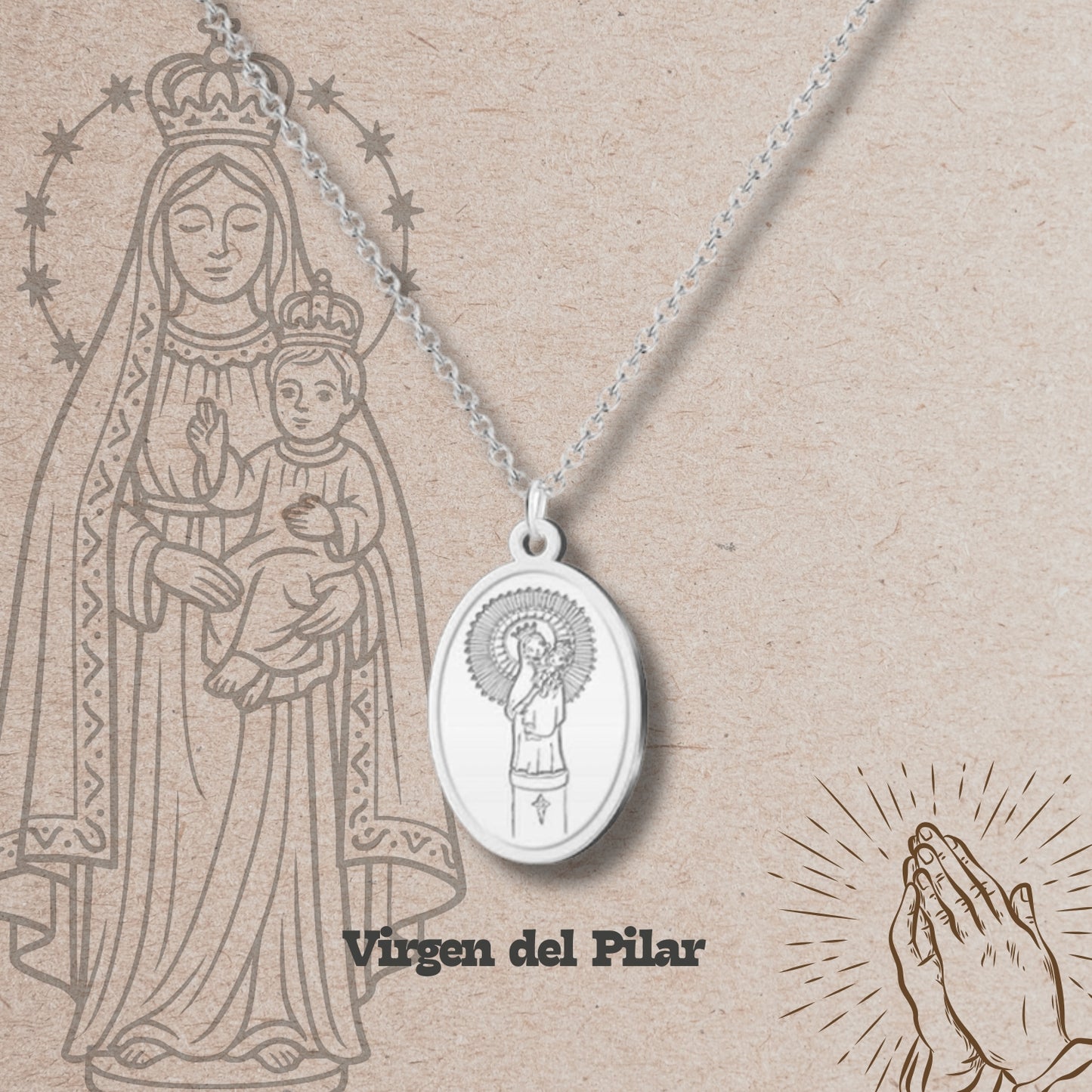 Collar Virgen de Pilar Acero plateado