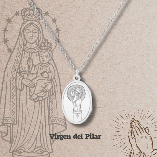 Collar Virgen de Pilar Acero plateado