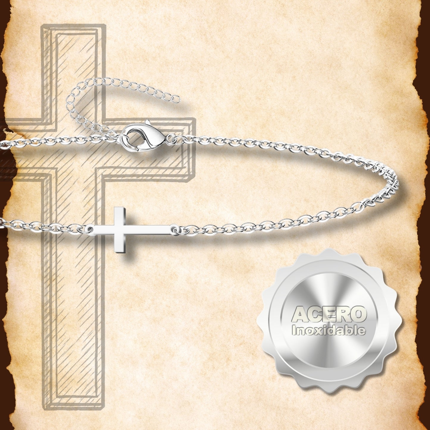 Pulsera Cruz Latina Acero inoxidable color Plateado
