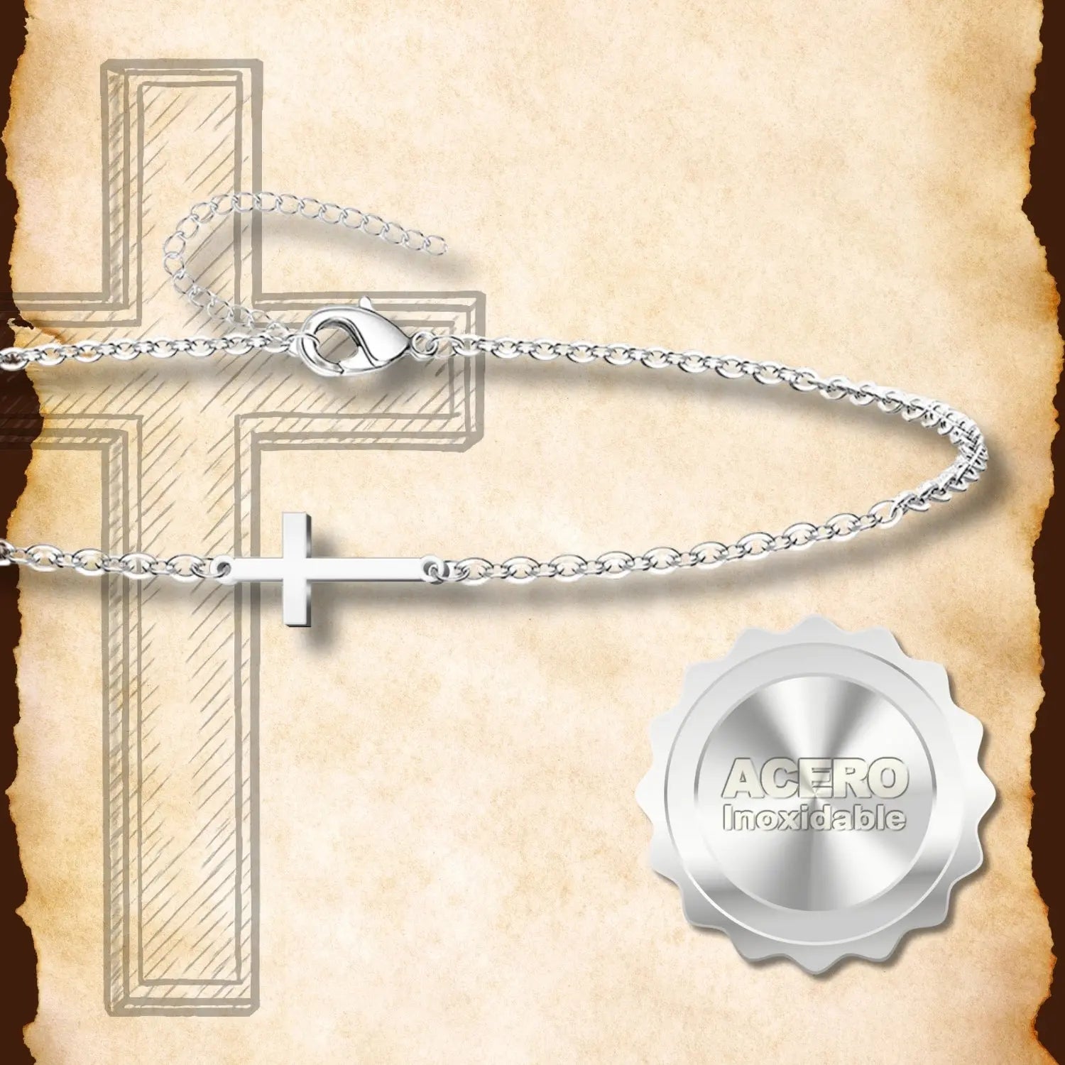 Pulsera Cruz Latina Acero inoxidable color Plateado - cotigo