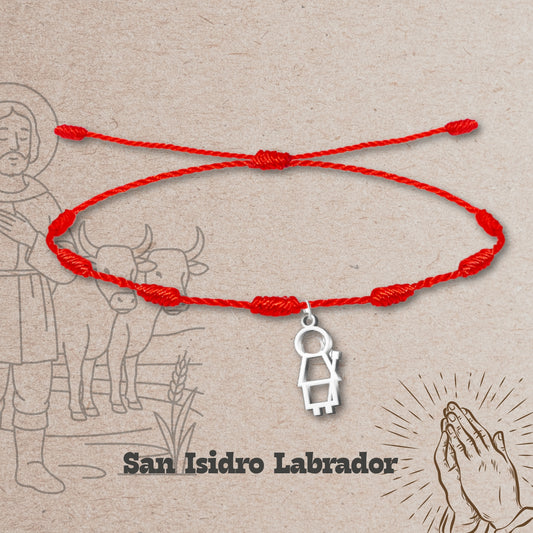 Pulsera 7 nudos con colgante San isidro labrador Acero Plateado