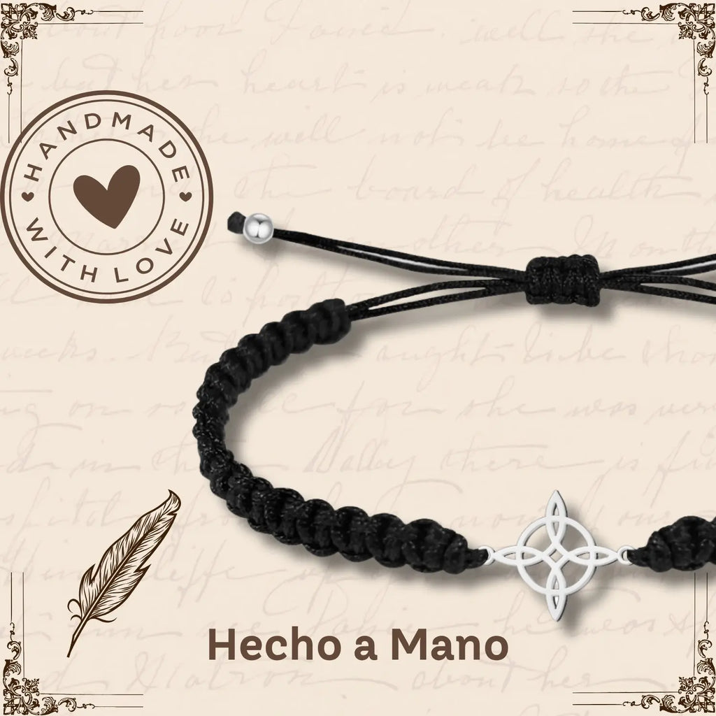 Pulsera Hilo Destino Hecho a Mano 🧵 con Amuleto de Suerte y Protección 🍀 en Acero Inoxidable 💎 - cotigo