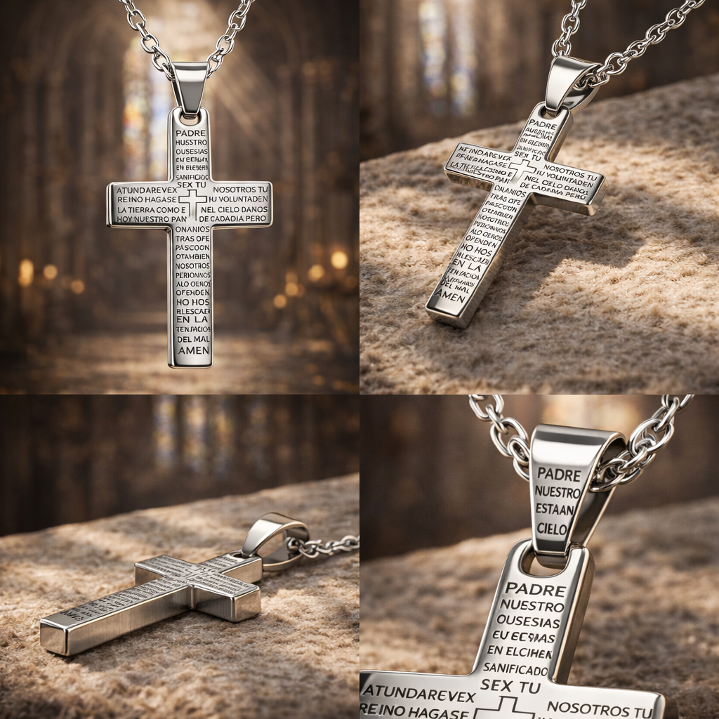 Collar con Cruz y Oración del Padre Nuestro en Acero cotigo
