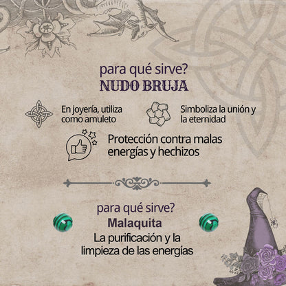 Colgante Nudo bruja Acero con Malaquita