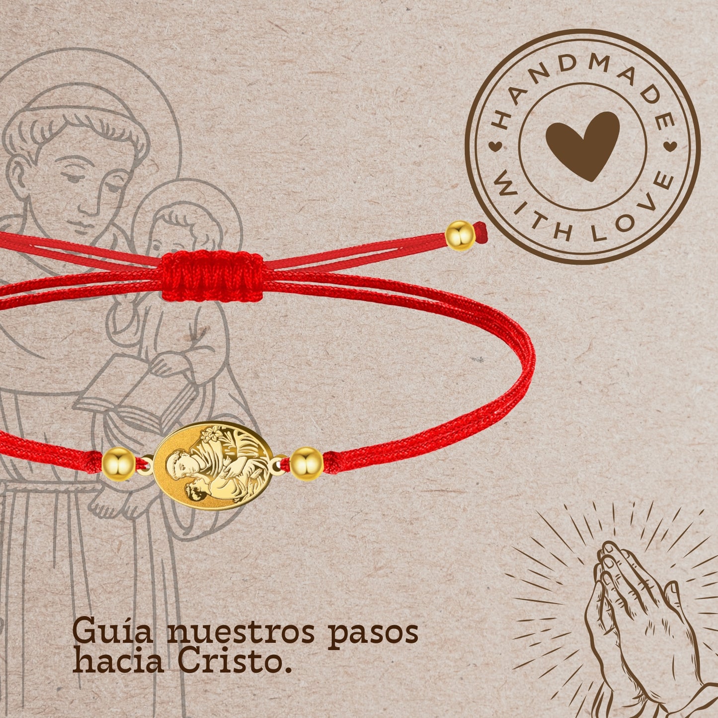 Pulsera Hilo Encerado con SAN ANTONIO color Dorado