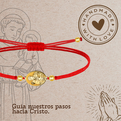 Pulsera Hilo Encerado con SAN ANTONIO color Dorado