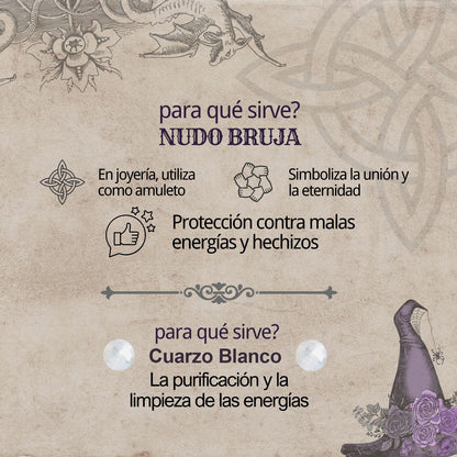 Colgante Nudo bruja Acero con Cuarzo Blanco