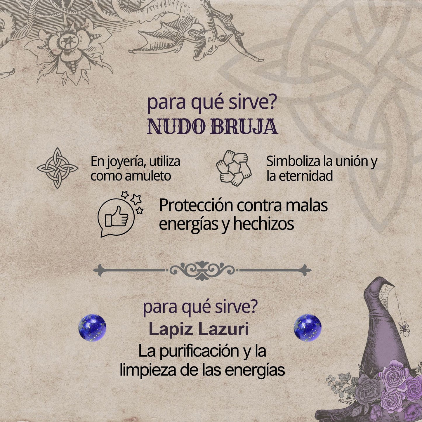 Colgante Nudo bruja Acero con Lapislazuli