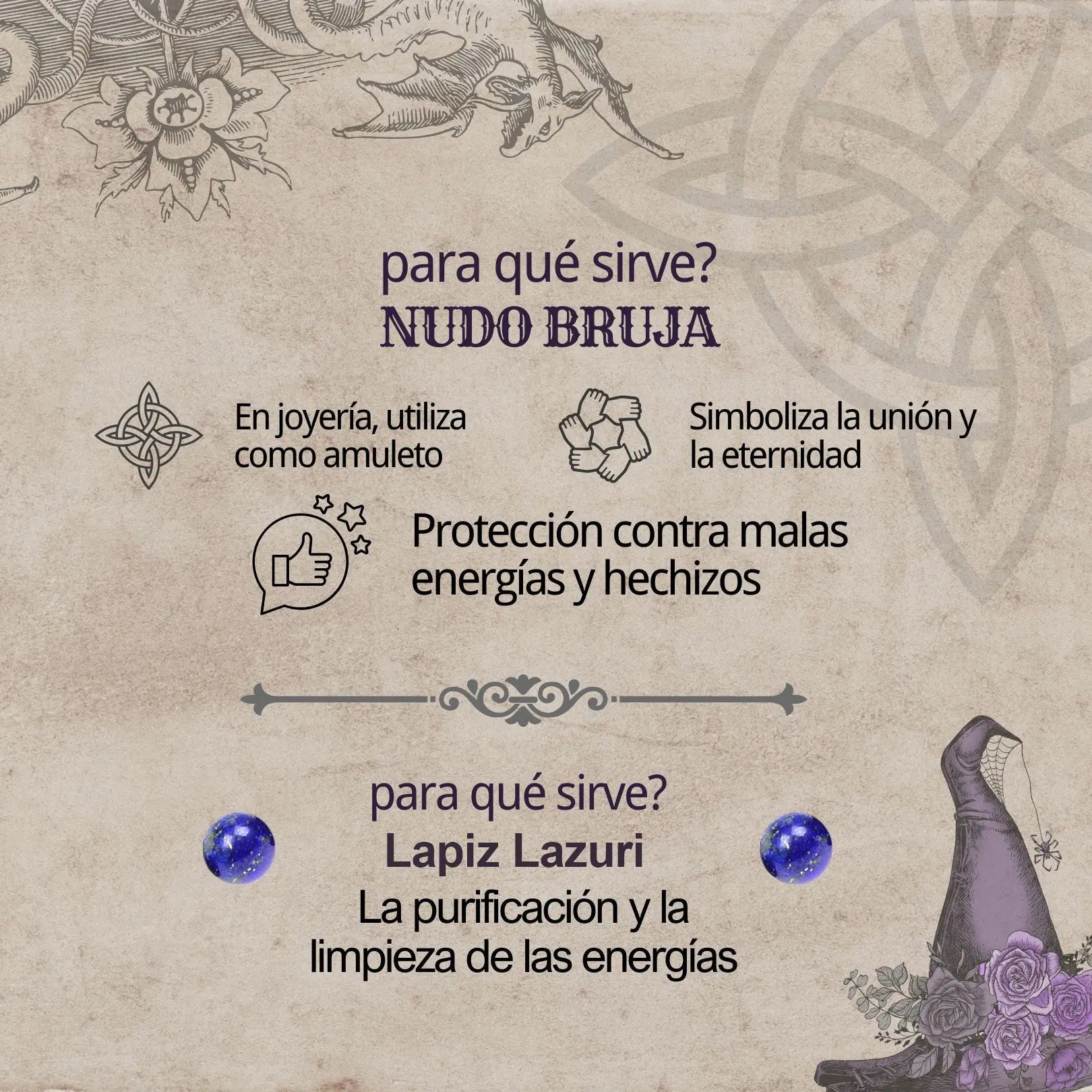 Colgante Nudo de Bruja Acero con Lapislazuli - cotigo