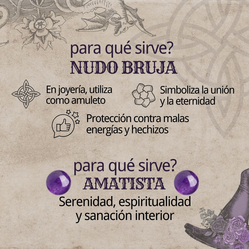 Colgante Nudo de Bruja con Amatista en Acero Dorado cotigo