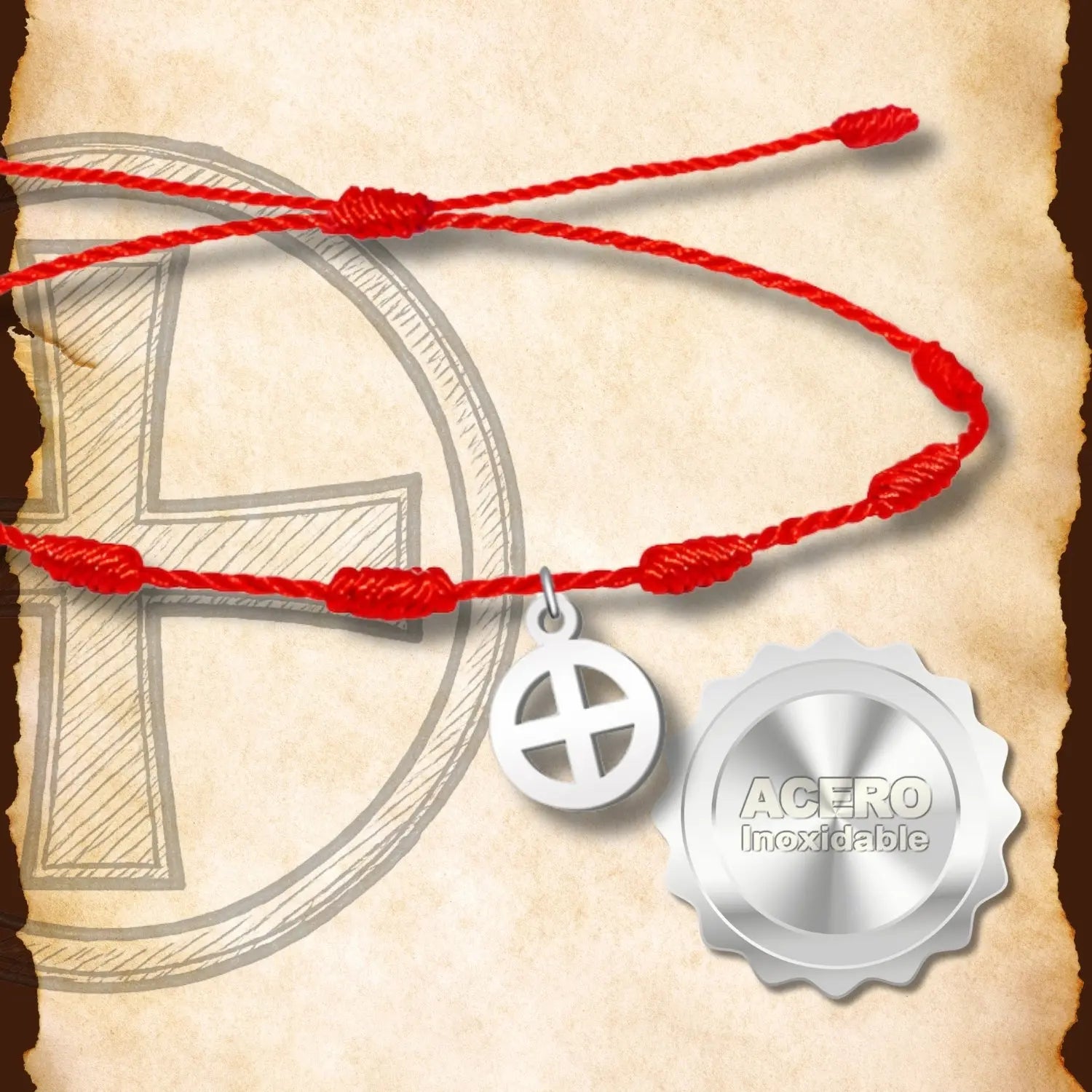 Pulsera 7 Nudos con Cruz Solar color Plateado - cotigo