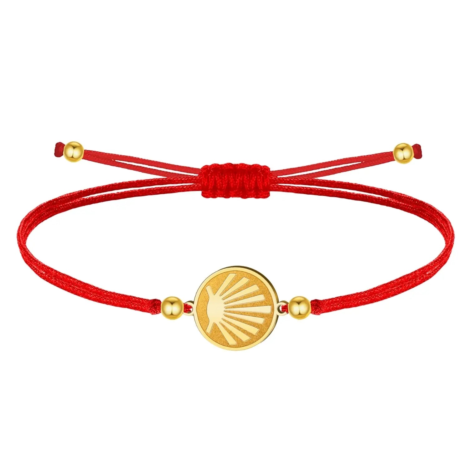 Pulsera Hilo Rojo Concha Vieira Acero Dorado