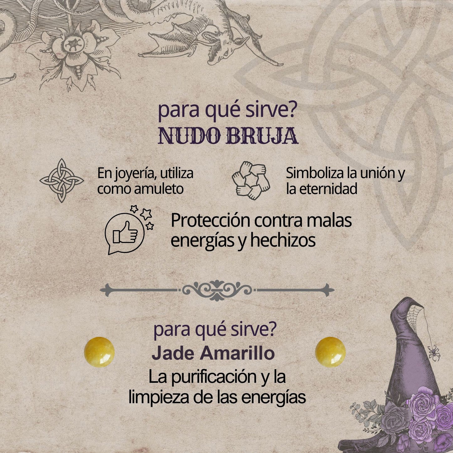 Colgante Nudo bruja Acero con Jade amarilla