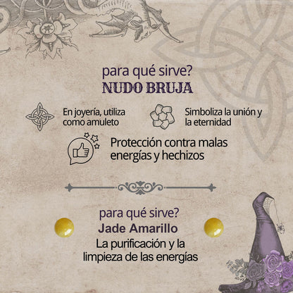 Colgante Nudo bruja Acero con Jade amarilla