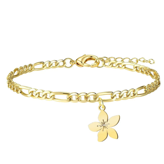 Pulsera flor de azahar en acero inoxidable dorado con colgante floral elegante