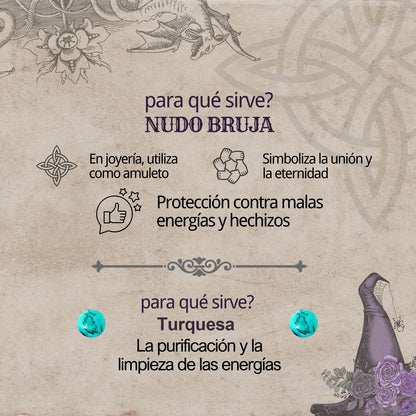 Colgante Nudo bruja Acero con Turquesa