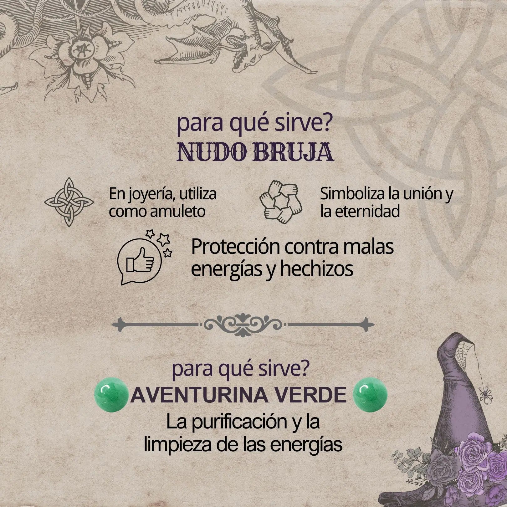 Colgante Nudo de Bruja Acero con Aventurina Verde - cotigo