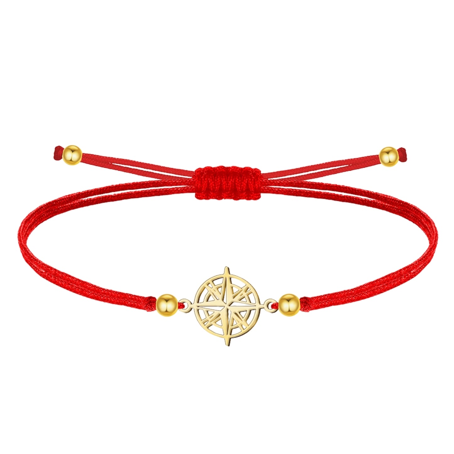 Pulsera Rosa de los Vientos Dorado de Hilo En.Rojo