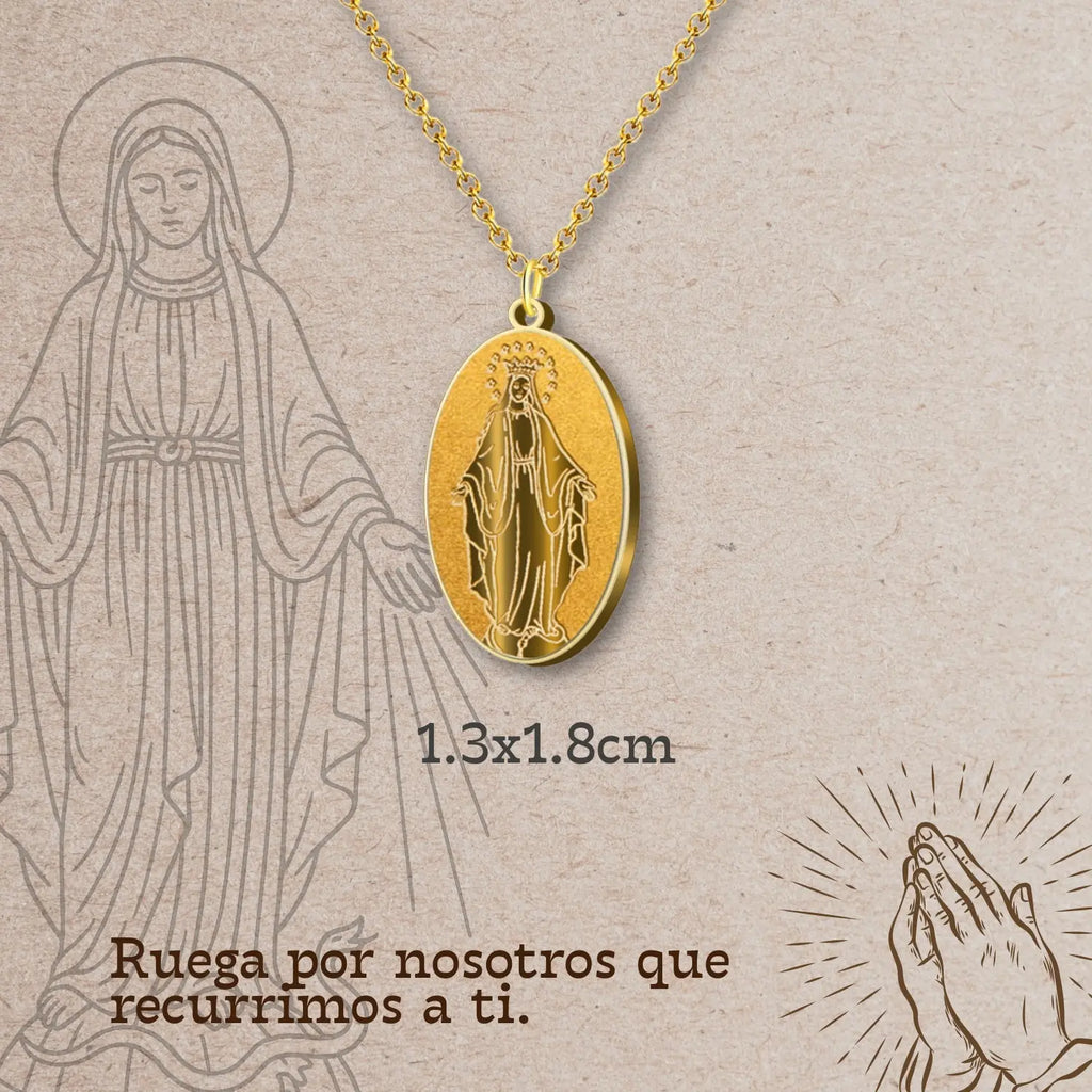 Collar Medalla Milagrosa en Acero Inoxidable Dorado - cotigo