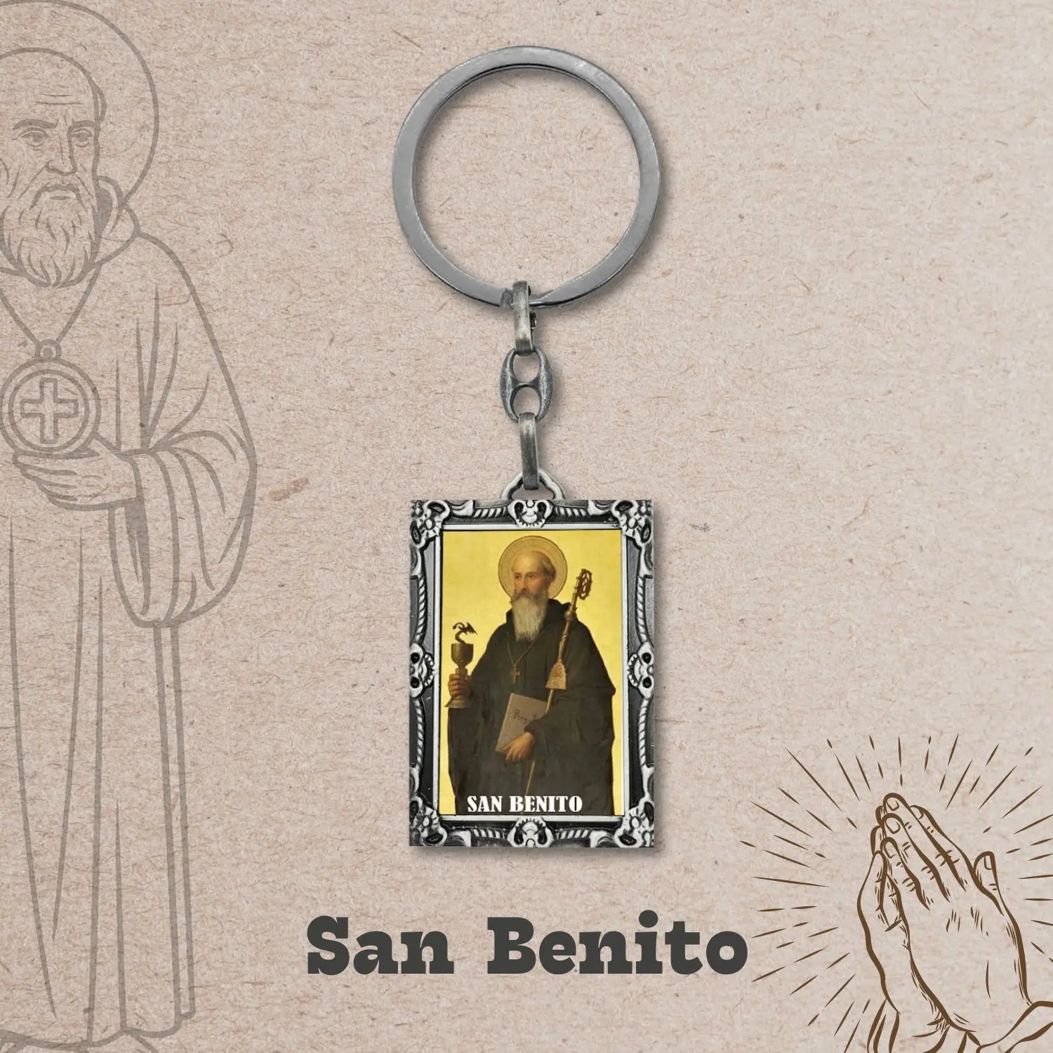 Llavero de San Benito con Imagen Coloreado detalle