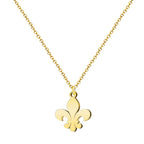 Colgante flor de lis dorado en acero con cadena fina dorada