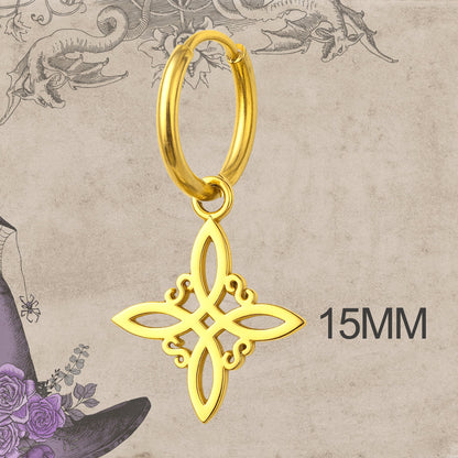 Pendientes Nudo de Bruja – Acero Inoxidable Dorado, Amuleto de Protección