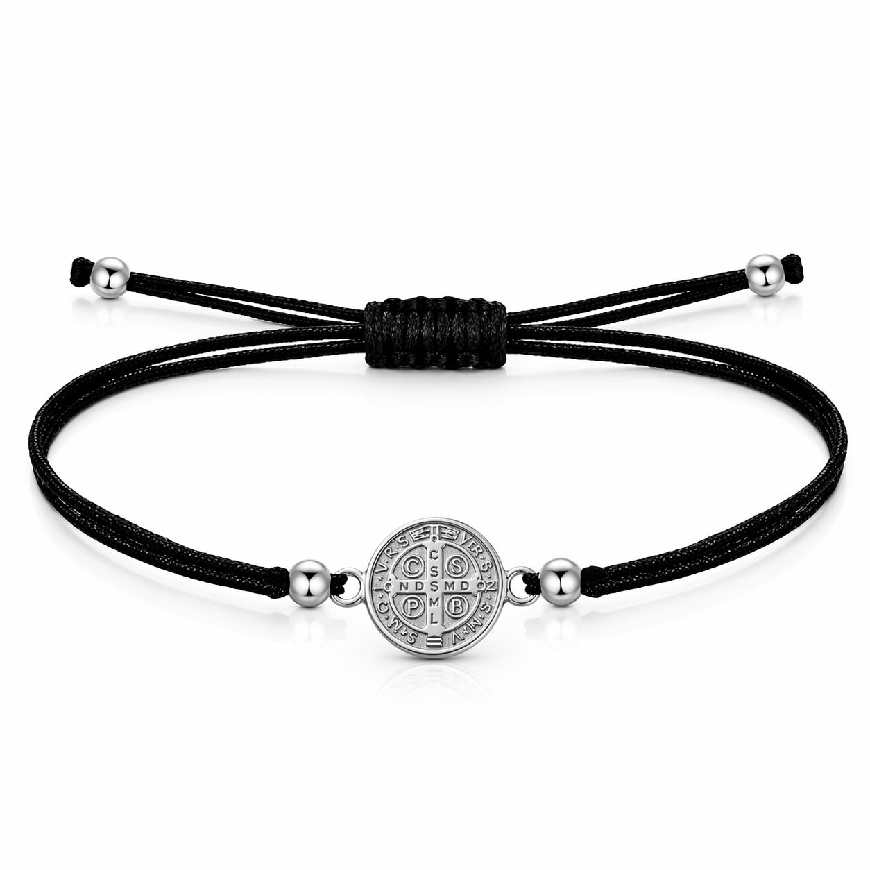 Pulsera Hilo Encerado con Medalla de San Benito Acero Inoxidable